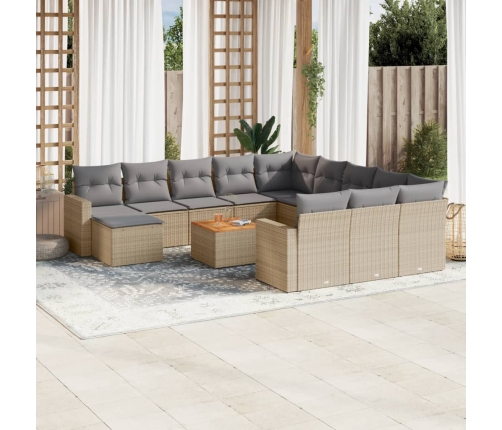 Set sofás de jardín con cojines 13 pzas ratán sintético beige