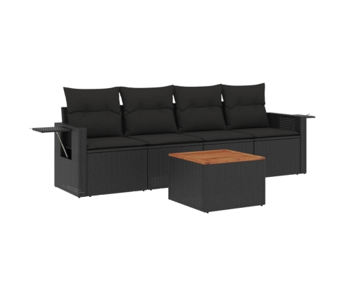 Set de muebles de jardín 5 pzas y cojines ratán sintético negro