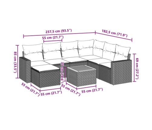 Set de muebles de jardín 5 pzas y cojines ratán sintético negro