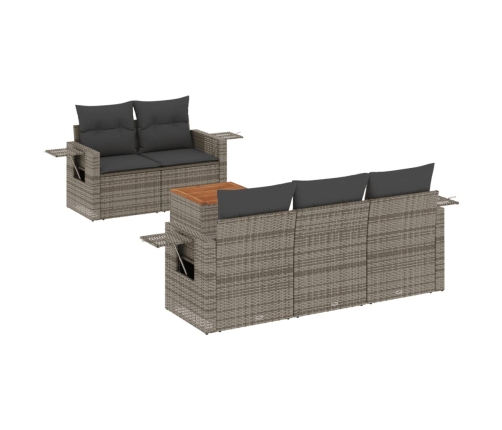 Set de muebles de jardín 6 pzas y cojines ratán sintético gris