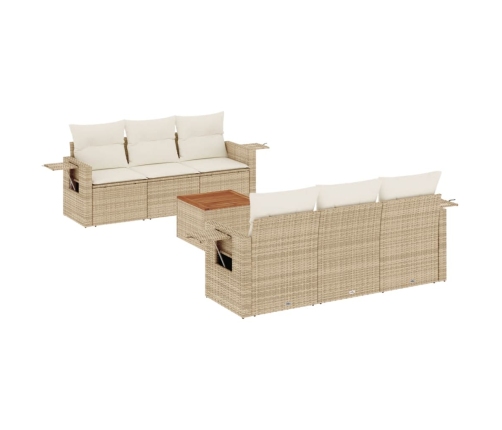 Set sofás de jardín 7 piezas y cojines ratán sintético beige