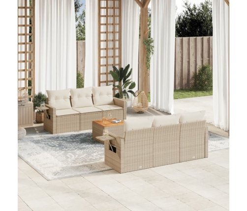 Set sofás de jardín 7 piezas y cojines ratán sintético beige