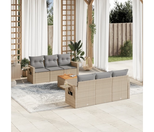 Set sofás de jardín 7 piezas y cojines ratán sintético beige