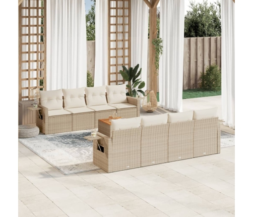 Set de sofás de jardín 9 pzas con cojines ratán sintético beige