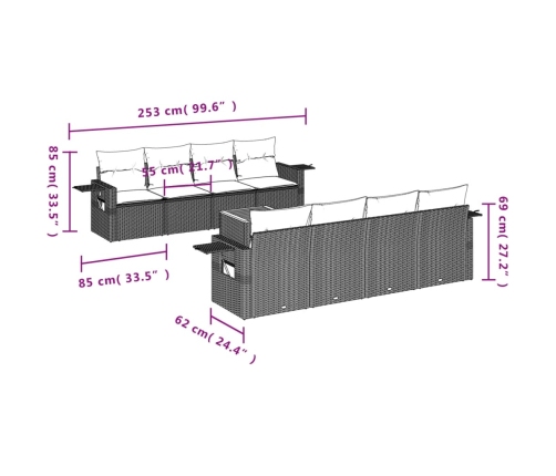 Set de sofás de jardín 9 pzas con cojines ratán sintético beige