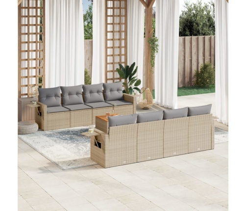 Set de sofás de jardín 9 pzas con cojines ratán sintético beige