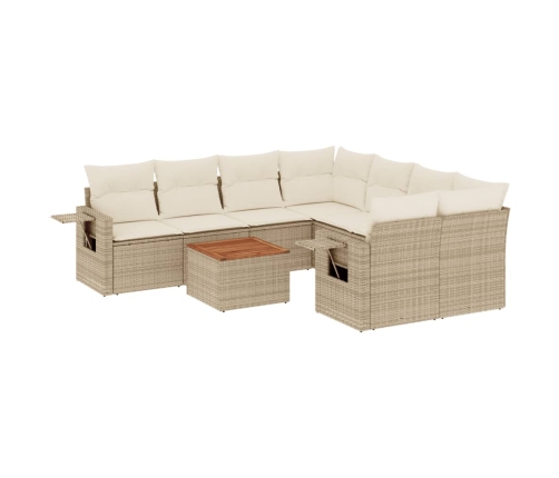 Set de sofás de jardín 9 pzas con cojines ratán sintético beige