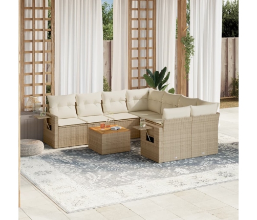 Set de sofás de jardín 9 pzas con cojines ratán sintético beige