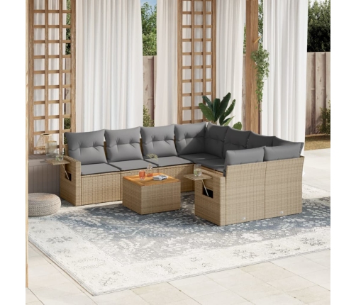 Set de sofás de jardín 9 pzas con cojines ratán sintético beige