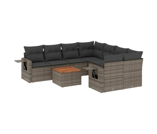 Set de muebles de jardín 9 pzas y cojines ratán sintético gris