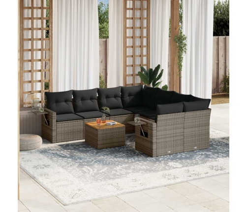 Set de muebles de jardín 9 pzas y cojines ratán sintético gris