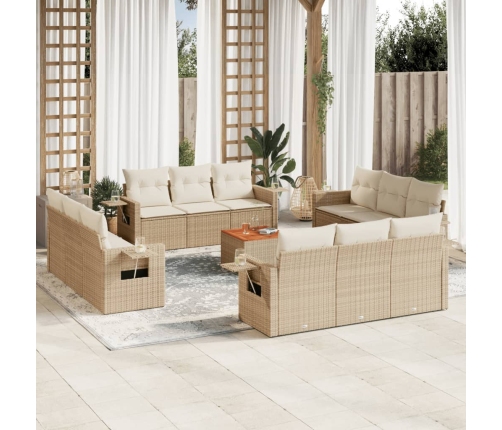 Set sofás de jardín con cojines 13 pzas ratán sintético beige