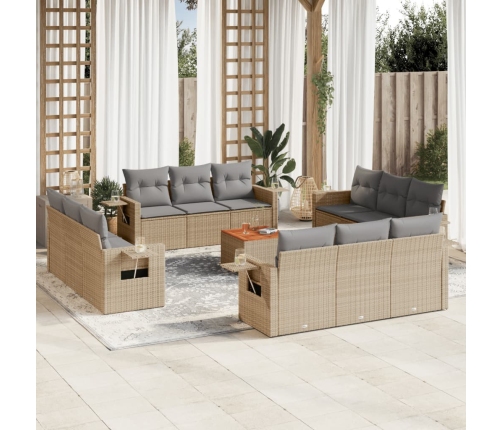 Set sofás de jardín con cojines 13 pzas ratán sintético beige