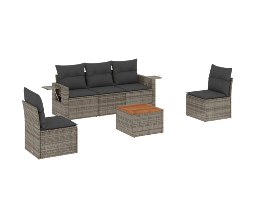 Set de muebles de jardín 6 pzas y cojines ratán sintético gris