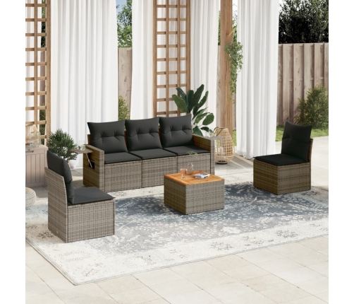 Set de muebles de jardín 6 pzas y cojines ratán sintético gris