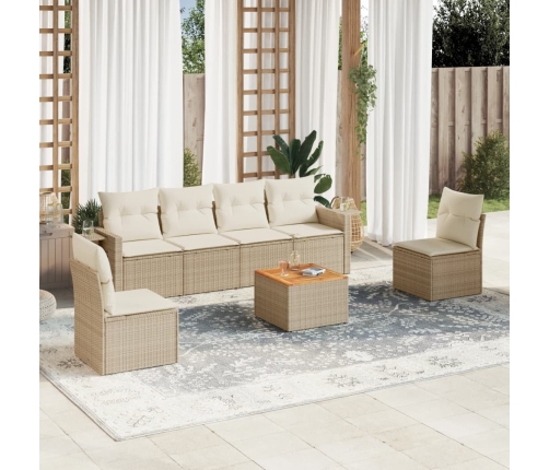 Set sofás de jardín 7 piezas y cojines ratán sintético beige