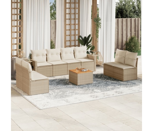 Set de sofás de jardín 9 pzas con cojines ratán sintético beige