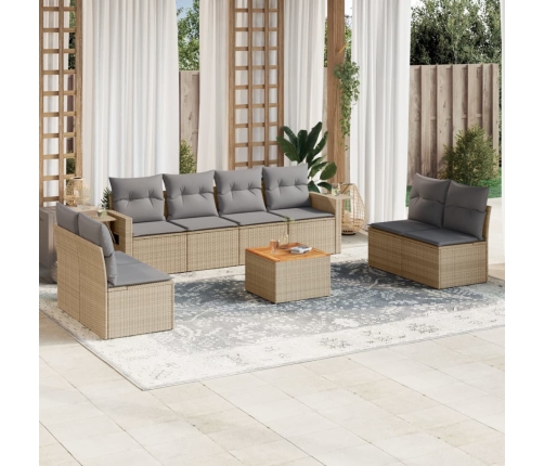 Set de sofás de jardín 9 pzas con cojines ratán sintético beige