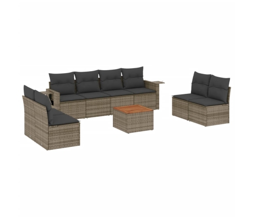 Set de muebles de jardín 9 pzas y cojines ratán sintético gris