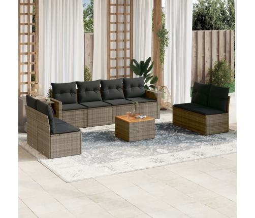 Set de muebles de jardín 9 pzas y cojines ratán sintético gris