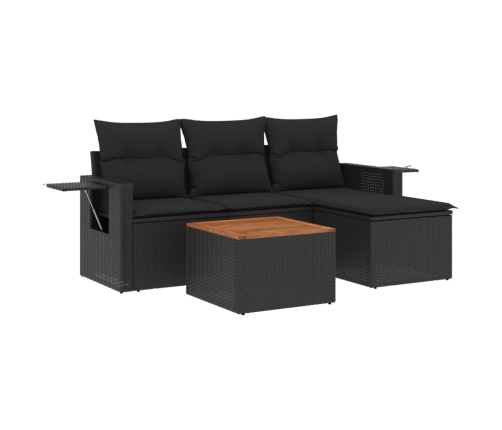 Set de muebles de jardín 5 pzas y cojines ratán sintético negro