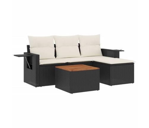 Set de muebles de jardín 5 pzas y cojines ratán sintético negro