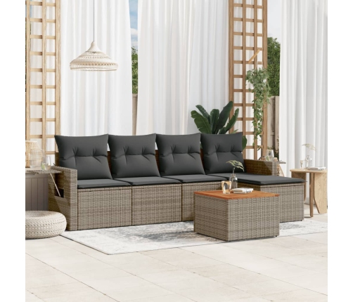 Set de muebles de jardín 6 pzas y cojines ratán sintético gris