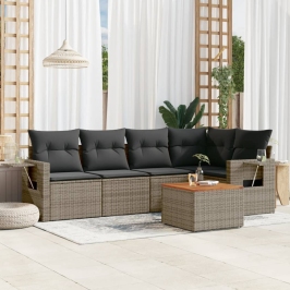 Set de muebles de jardín 6 pzas y cojines ratán sintético gris