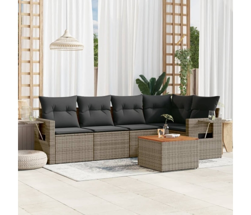 Set de muebles de jardín 6 pzas y cojines ratán sintético gris