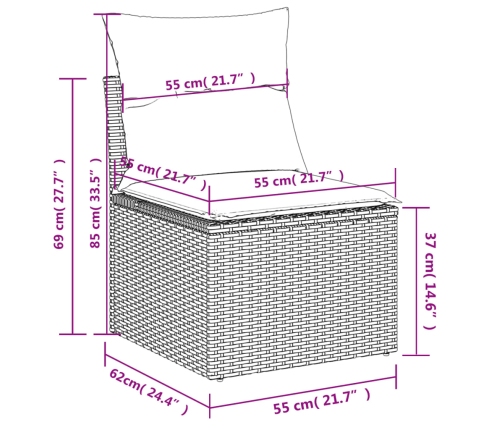 Set de muebles de jardín 6 pzas y cojines ratán sintético gris