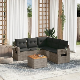 Set de muebles de jardín 6 pzas y cojines ratán sintético gris