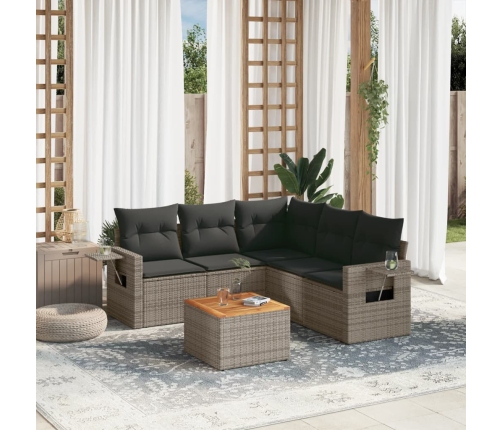 Set de muebles de jardín 6 pzas y cojines ratán sintético gris