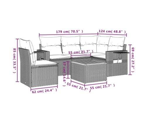 Set de muebles de jardín 6 pzas y cojines ratán sintético gris