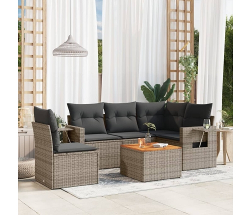 Set de muebles de jardín 6 pzas y cojines ratán sintético gris