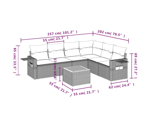 Set sofás de jardín 7 piezas y cojines ratán sintético beige