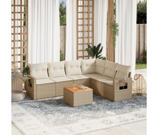 Set sofás de jardín 7 piezas y cojines ratán sintético beige