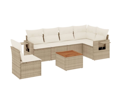 Set sofás de jardín 7 piezas y cojines ratán sintético beige