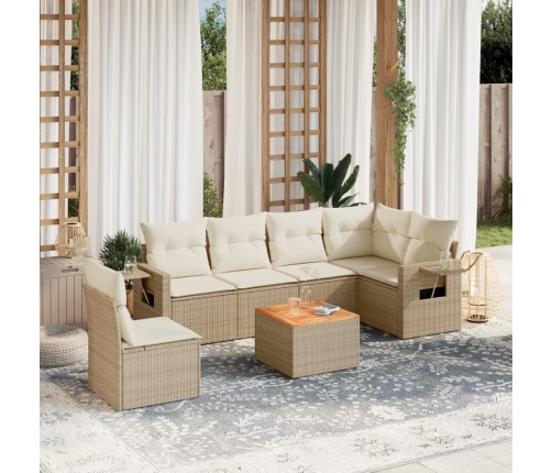 Set sofás de jardín 7 piezas y cojines ratán sintético beige