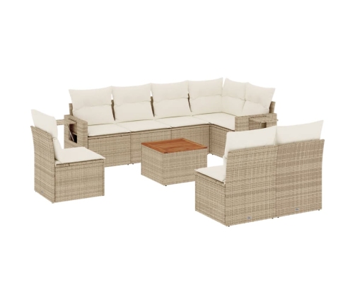 Set de sofás de jardín 9 pzas con cojines ratán sintético beige