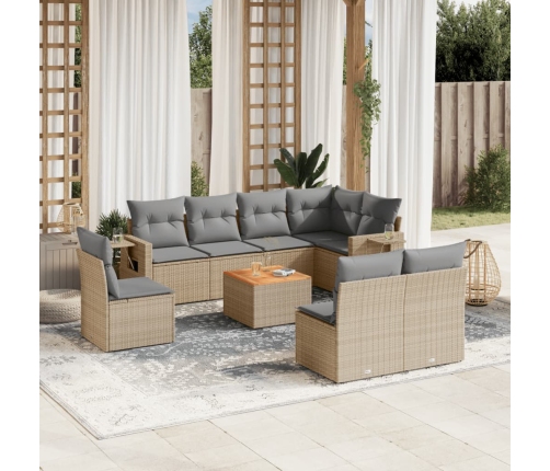 Set de sofás de jardín 9 pzas con cojines ratán sintético beige