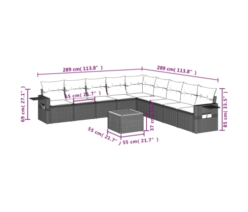 Set de sofás de jardín 10 pzas cojines ratán sintético negro