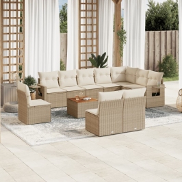 Set de sofás de jardín 11pzas con cojines ratán sintético beige