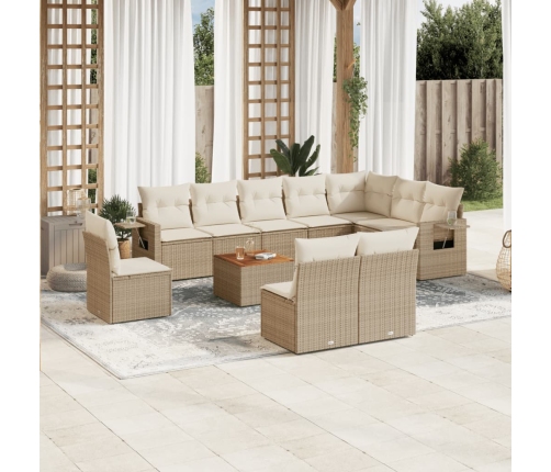 Set de sofás de jardín 11pzas con cojines ratán sintético beige