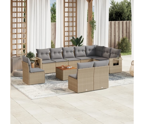 Set de sofás de jardín 11pzas con cojines ratán sintético beige