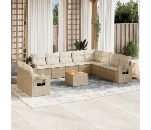 Set de sofás de jardín 11pzas con cojines ratán sintético beige