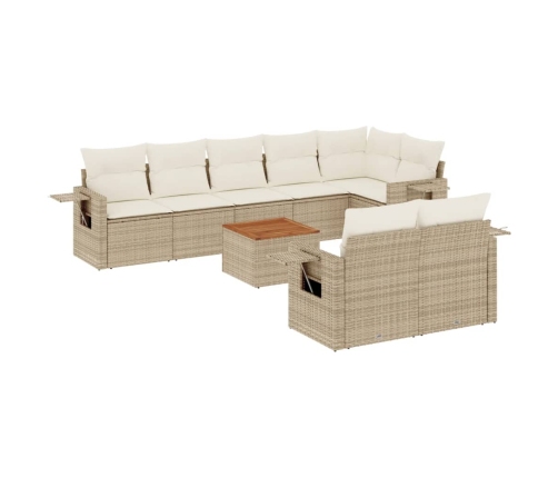 Set de sofás de jardín 9 pzas con cojines ratán sintético beige