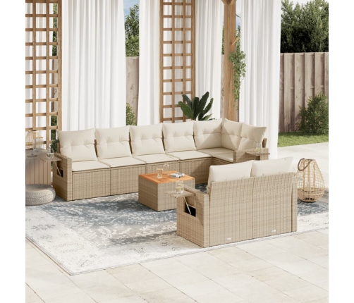 Set de sofás de jardín 9 pzas con cojines ratán sintético beige