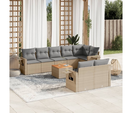 Set de sofás de jardín 9 pzas con cojines ratán sintético beige