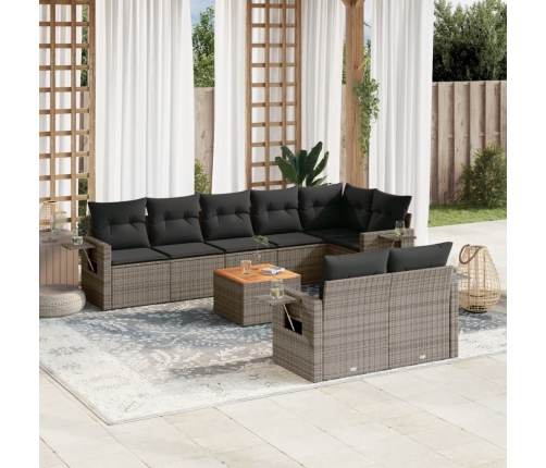 Set de muebles de jardín 9 pzas y cojines ratán sintético gris