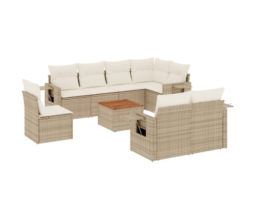 Set de sofás de jardín 9 pzas con cojines ratán sintético beige